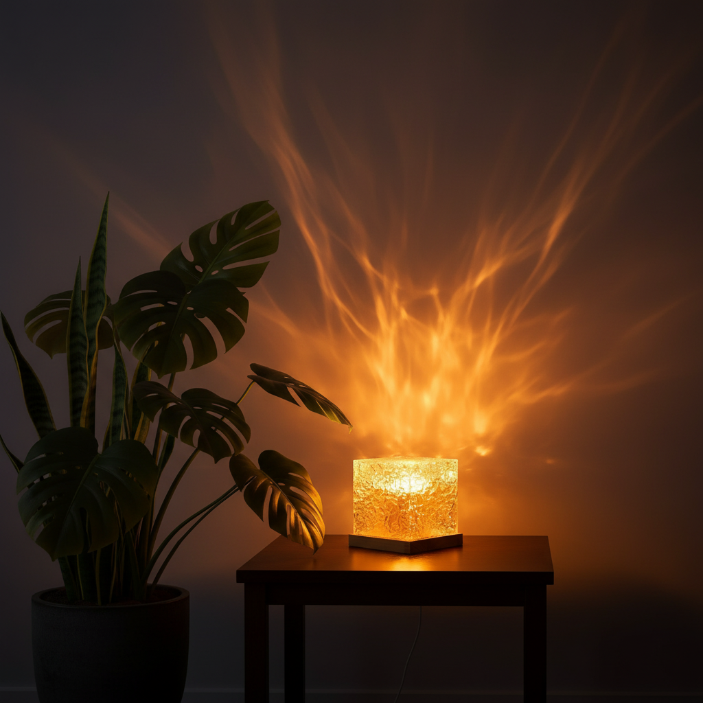 Deep Ocean Projector with warm lighting and plants